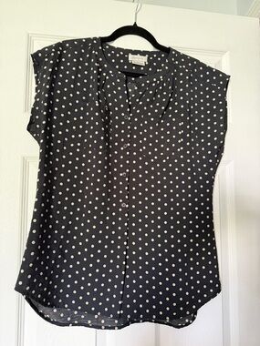Van Heusen Black and White Polka Dot Cap-Sleeve Blouse
